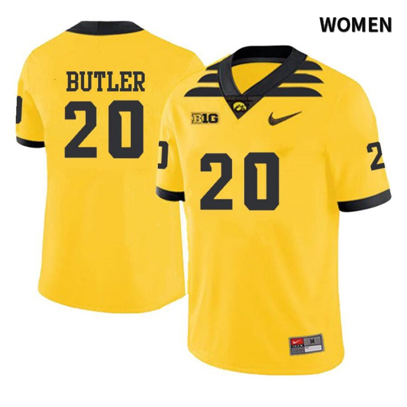 Women's Iowa Hawkeyes NCAA #20 James Butler Yellow Authentic Nike Alumni Stitched College Football Jersey TM34W56ZX